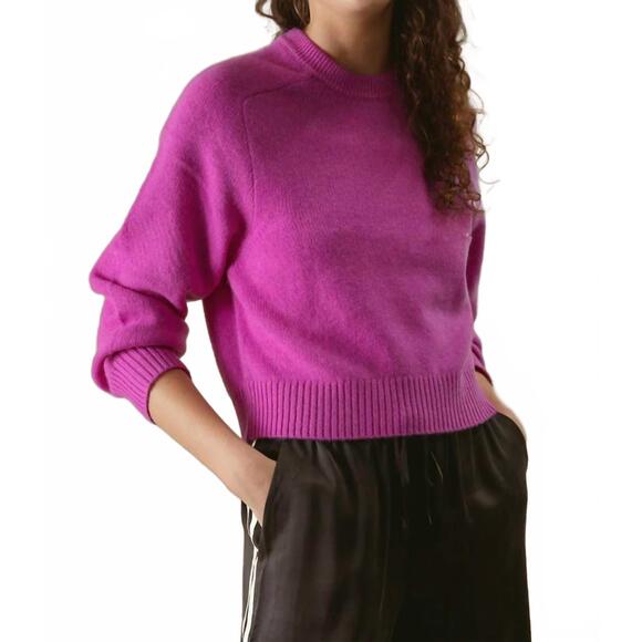 NEW 27 MILES MALIBU alyson cropped cashmere crewneck sweater in fuchsia